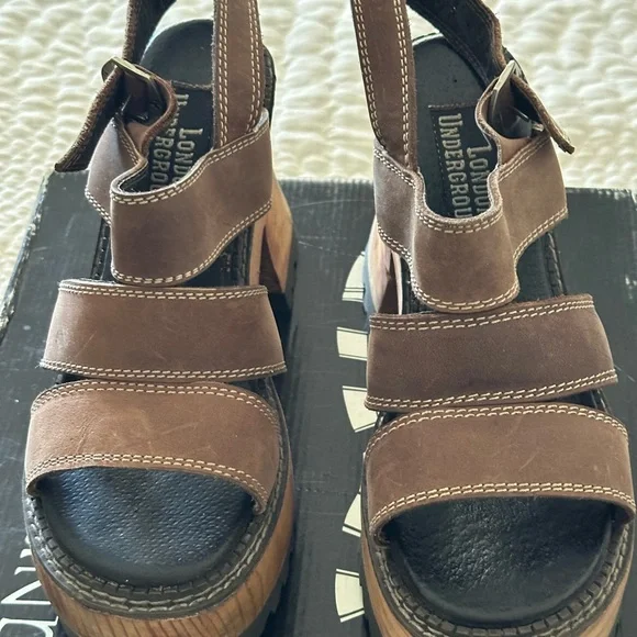 London Underground Brown Leather Platform Sandals